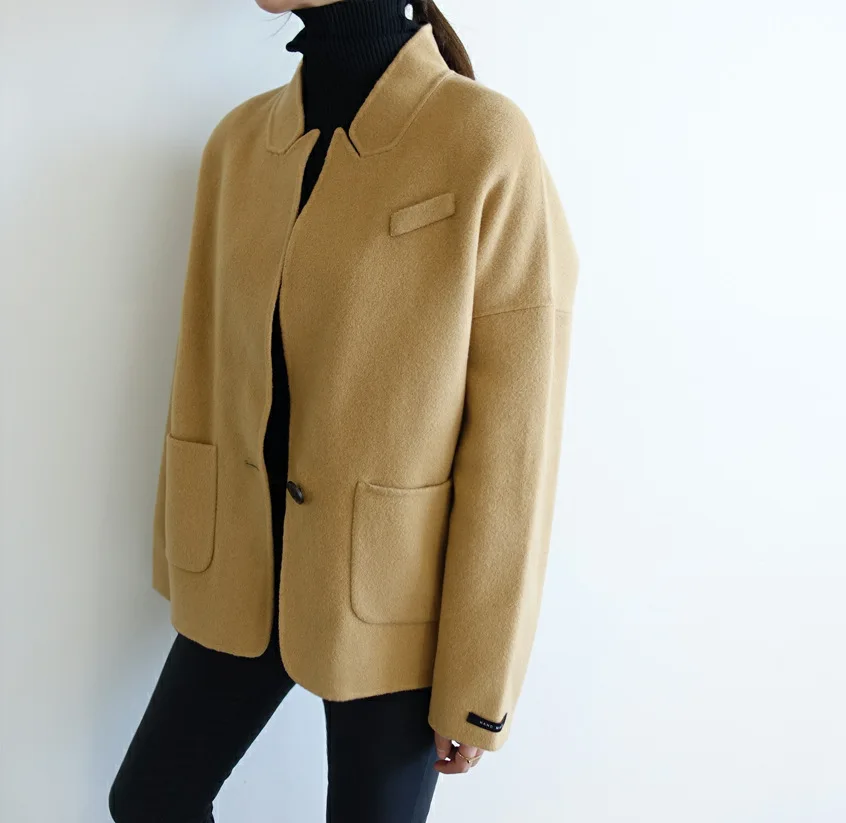 

GUESOD 2017 Winter Wool Coat Women Solid Color Movable Parkas One Button Outerwewar
