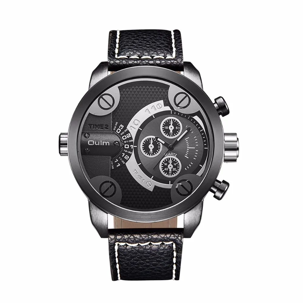 Новый бренд OULM красочные кожаные Наручные часы для мужчин с двумя часовыми