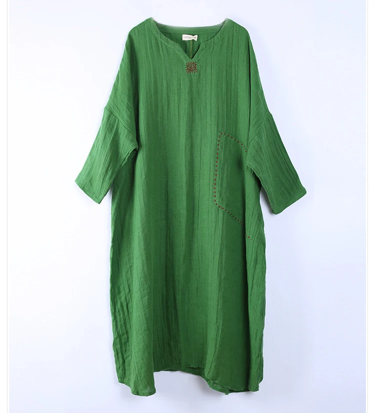 Johnature женское льняное платье с вышивкой Весна Новинка Высокое качество рукав летучая мышь размера плюс женская одежда винтажное платье