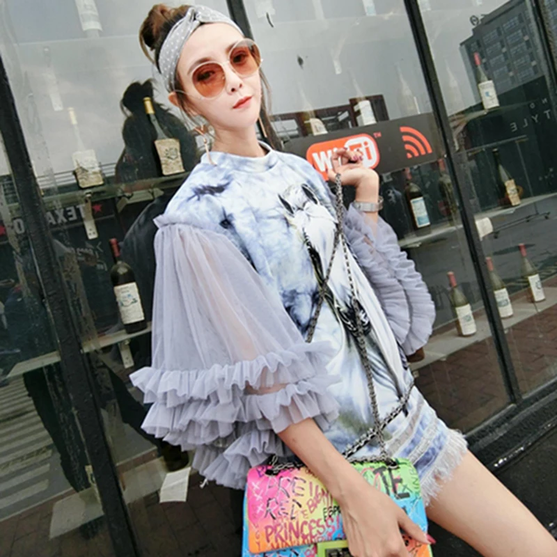 Женская Длинная блузка с принтом лошади Повседневная Уличная одежда рукавами