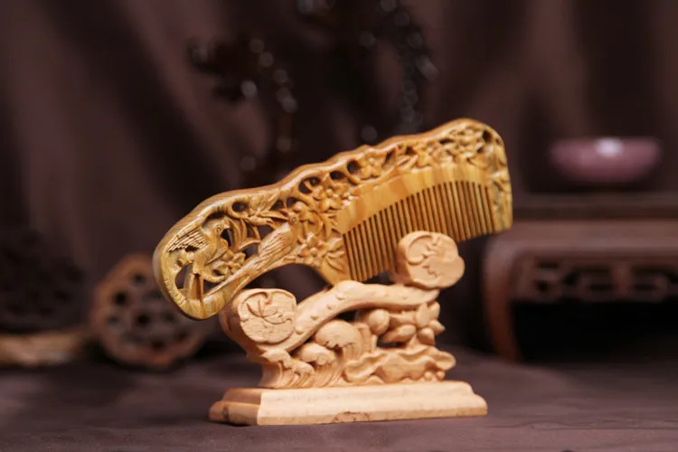 20pcs Magpie plum blossom green sandalwood comb wood carving combs whole massage health | Красота и здоровье