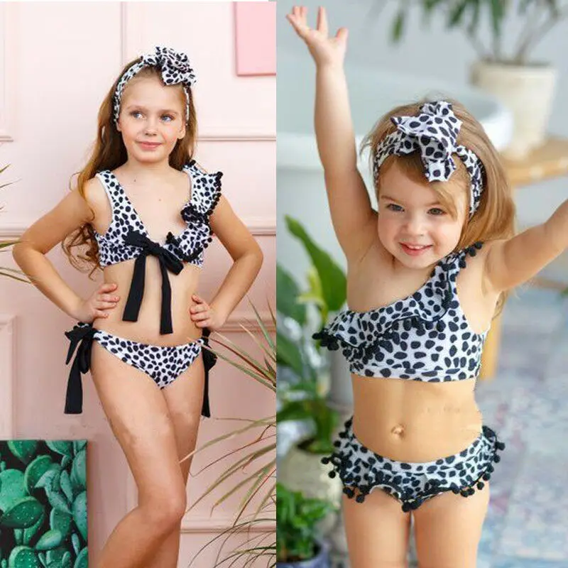 

Hot sale Toddler Kids Girls summer Cute Two-Piece Suits Leopard Print Bikini Tankini Set Beachwear Swimsuit With Bow