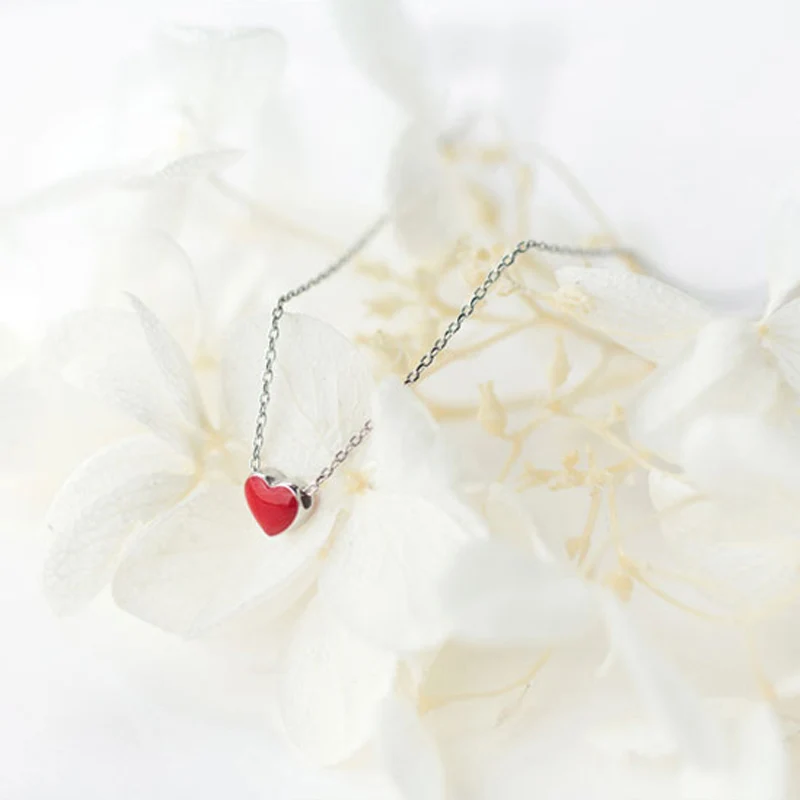 Женское ожерелье из серебра 925 пробы с подвеской в виде красного сердца|heart pendant