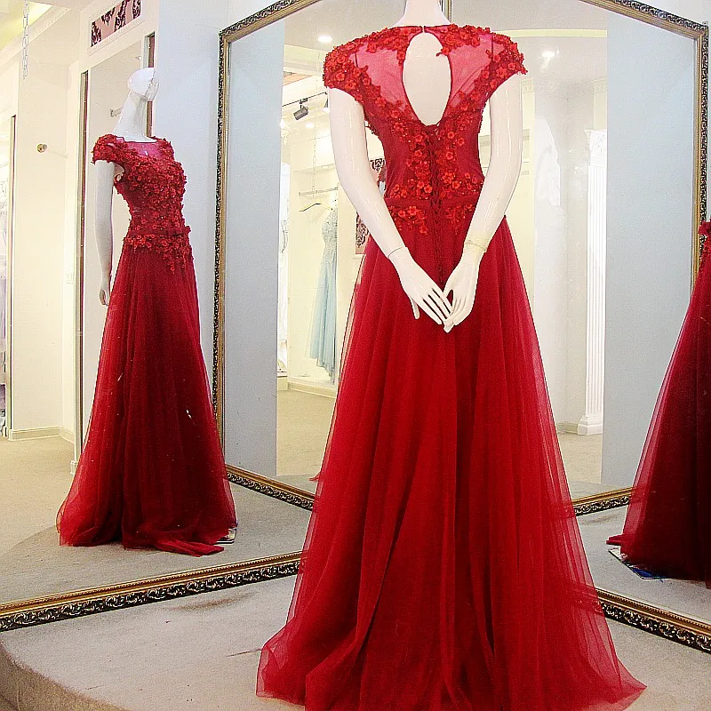 LS79630 вышитое вечернее платье с бисером и цветами короткими рукавами корсет сзади