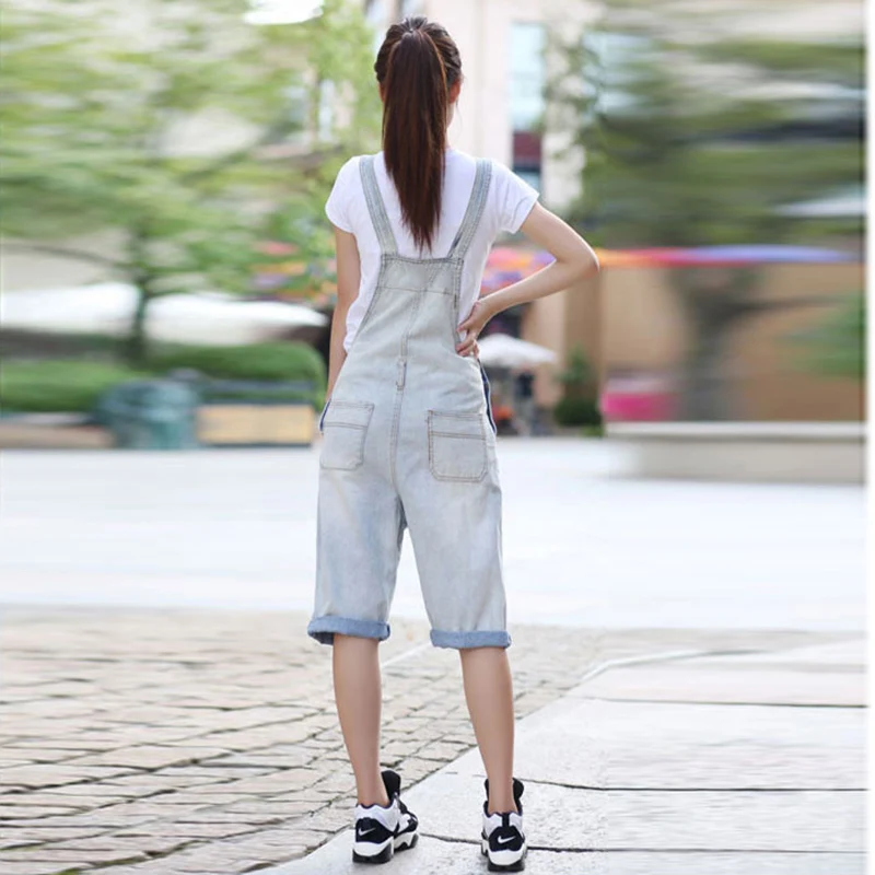 

2020 New Modis Denim Shorts Five-pants Korean version of the Loose Large size Suspenders Thin Section White shorts Size S-5XL