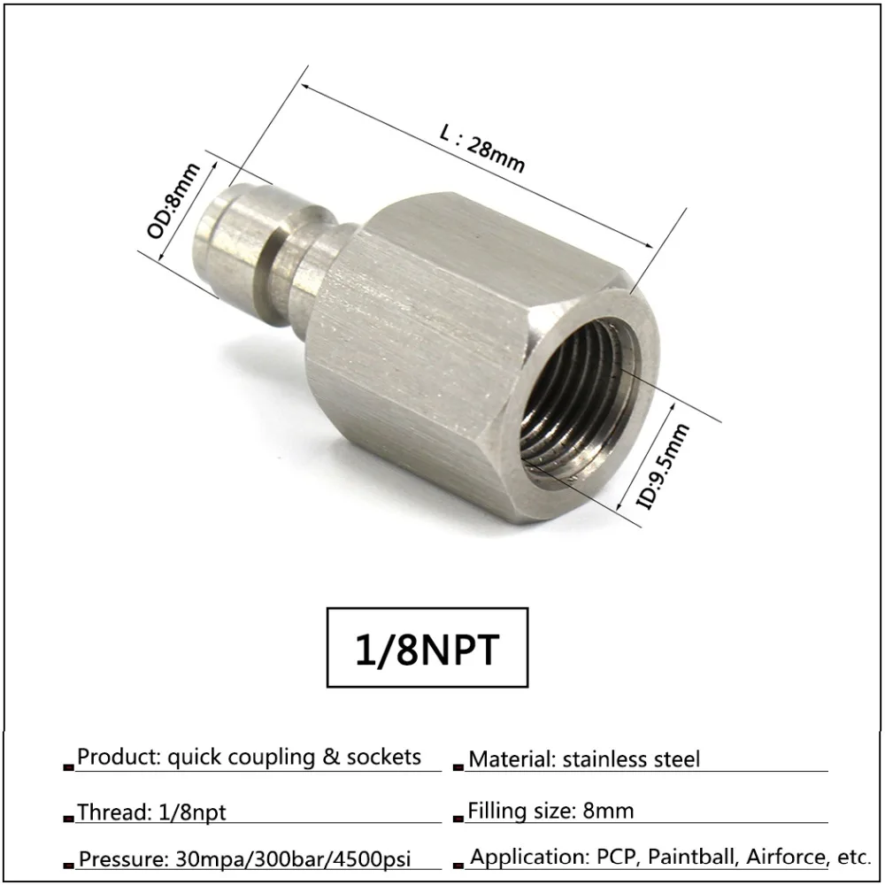 PCP Airforce Пейнтбол быстрый соединитель фитинги 1/8NPT M10x1 1/8 BSPP 8 мм со штекерной