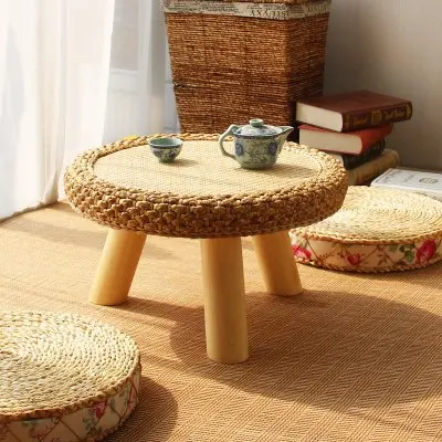 1 Table 2 cushion B Азиатский стиль, японский стиль, Круглый ротанговый стол, традиционная азиатская мебель для балкона, гостиной, низкий пол, журнальный столик, деревянный - Цвет: 1 Table 2 cushion B