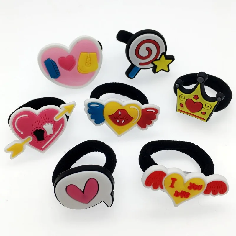 

10PCS/SET Youth Girls Elastic Hair Ropes Heart Shaped Lollipop Crown Black Rubber Hair Ties Cheap Hair Accessories
