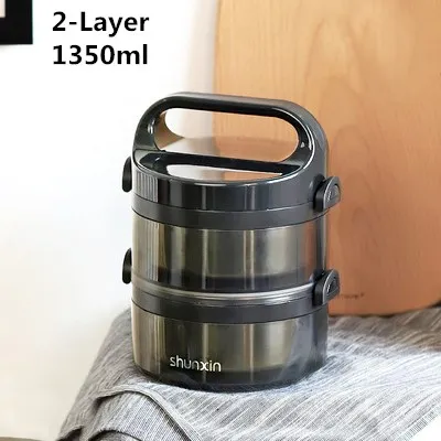 Black 2-Layer 2/3/4 Слои Японский творческий Термальность изоляции Коробки для обедов Нержавеющая сталь бенто ланч бокс Кухня Еда контейнер для хранения дети Ланч-бокс - Цвет: Black 2-Layer