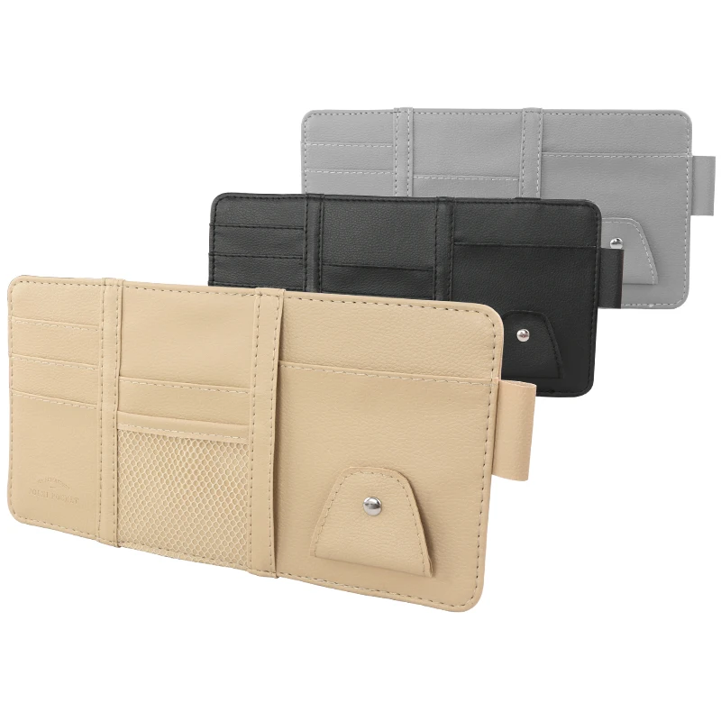 

Multi-function net bag clip PU car sun visor storage bag car glasses bill folder