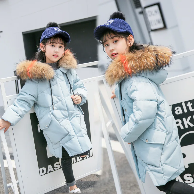 Детский пуховик новинка 2018 зимние толстые теплые длинные пальто на утином пуху