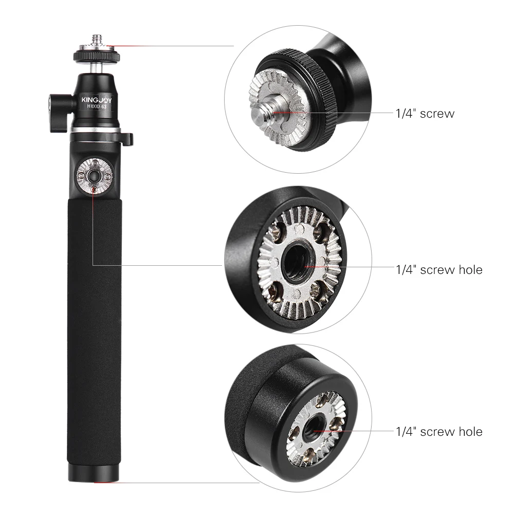 Выдвижной монопод для селфи KINGJOY H100D 63 + держатель телефона с винтом 1/4 дюйма