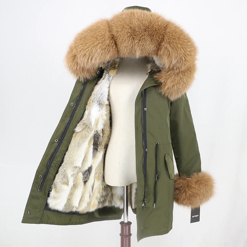 green camel OFTBUY, зимняя куртка для женщин, натуральный мех, пальто, водонепроницаемая парка, натуральный Лисий мех, воротник, манжеты, мех кролика, подкладка, верхняя одежда, съемная, Новинка - Цвет: green camel