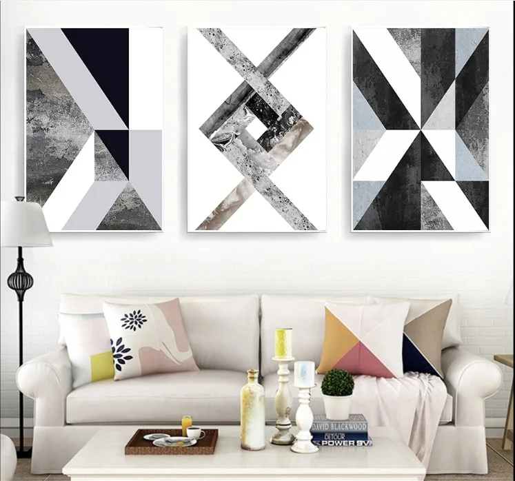 

Nordic Modern Geometric Abstract Pattern 3 Pieces Decorative Paintings Wall Pictures for Living Room Geometric No Frame