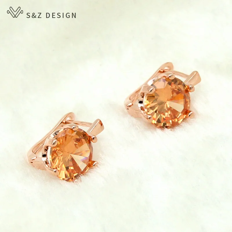 Женские серьги с фианитом S & Z круглые из розового золота 585 пробы в