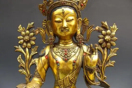 

Free shipping S00157 Details about Tibet Bronze Copper Gild lotus flower White TaRa Kwan-Yin Guan Yin Buddha Statue