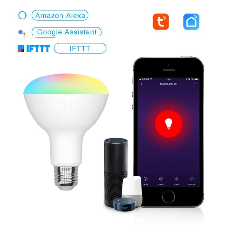 WiFi умная RGB лампа Светодиодная 9 Вт Теплый Холодный белый смарт жизнь приложение