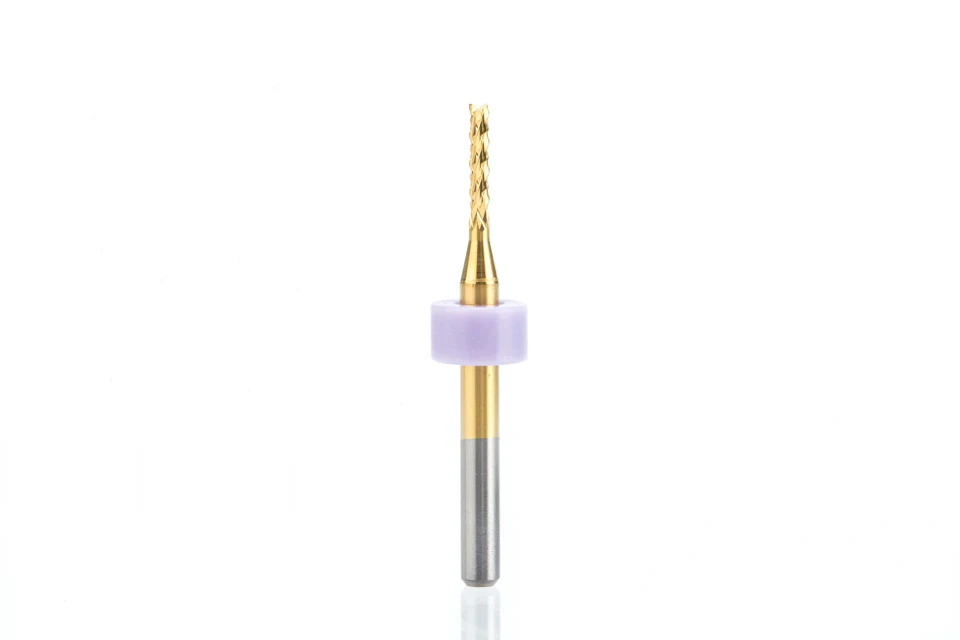 HUHAO 1pc Shank 3.175mm TiN Coating Corn end mill Cutter PCB milling bits for PVC PCB CNC router bits 0.6mm to 2.4mm end mill