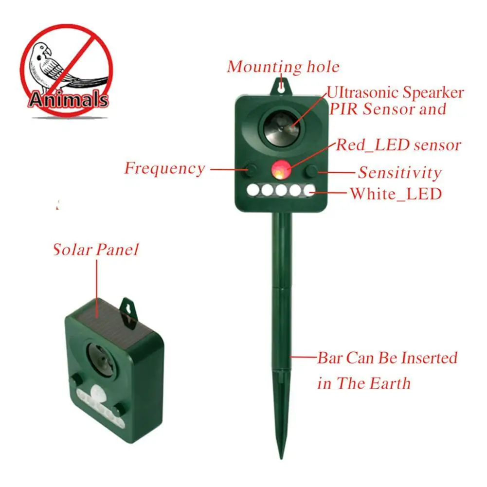 Ультразвуковой на солнечной батарее отпугиватель животных птиц собак