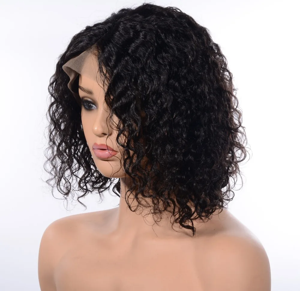 Peruvian Hair Curly Short Bob Wigs Remy 180% Density Front Lace Wig with Baby For Black Woman | Шиньоны и парики
