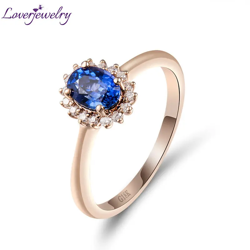 

LOVERJEWELRY Diana Ring In 18Kt Solid Gold Natural Oval 4x6mm Sapphire Diamond Engagement Ring AU750 Solid Rose Gold