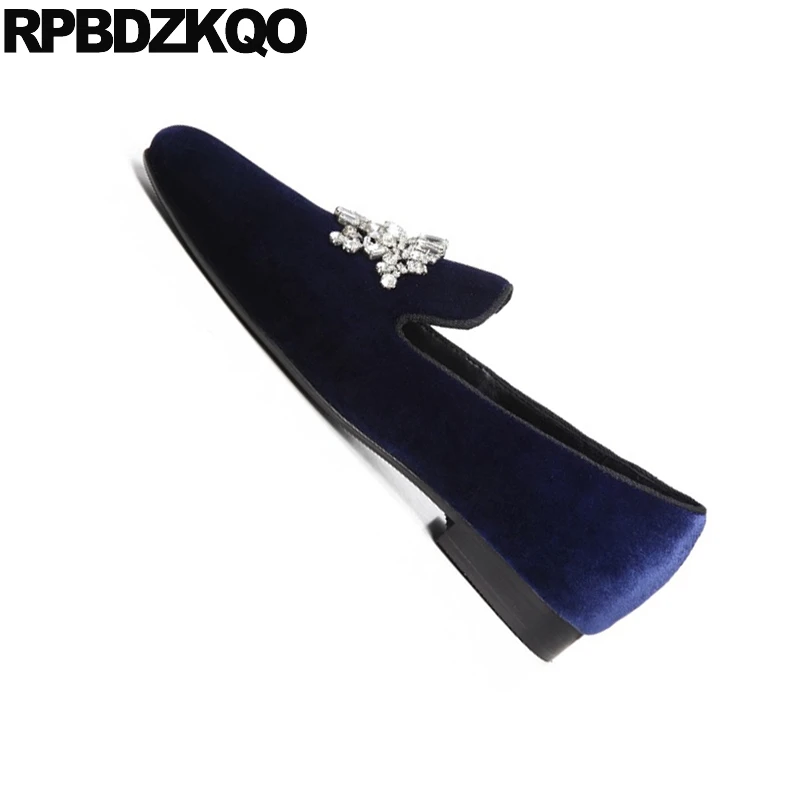 Spring 11 Blue Runway European Loafers Velvet Casual Shoes Men Large Size Slip On Rhinestone Luxury Smoking Slippers 47 Brand | Обувь