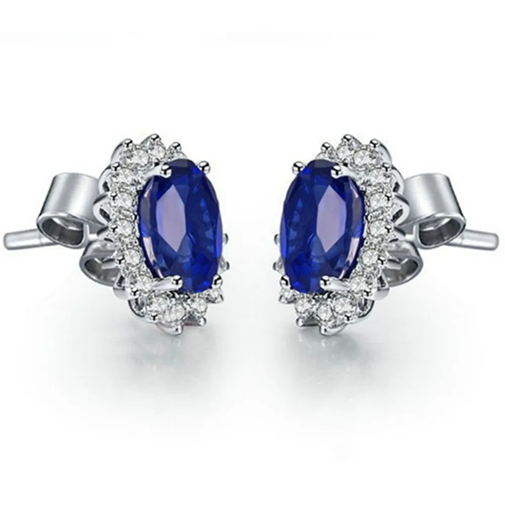 Серьги с синими алмазами 1. 5CT/шт. овальные серьги пусеты искусственным сапфиром
