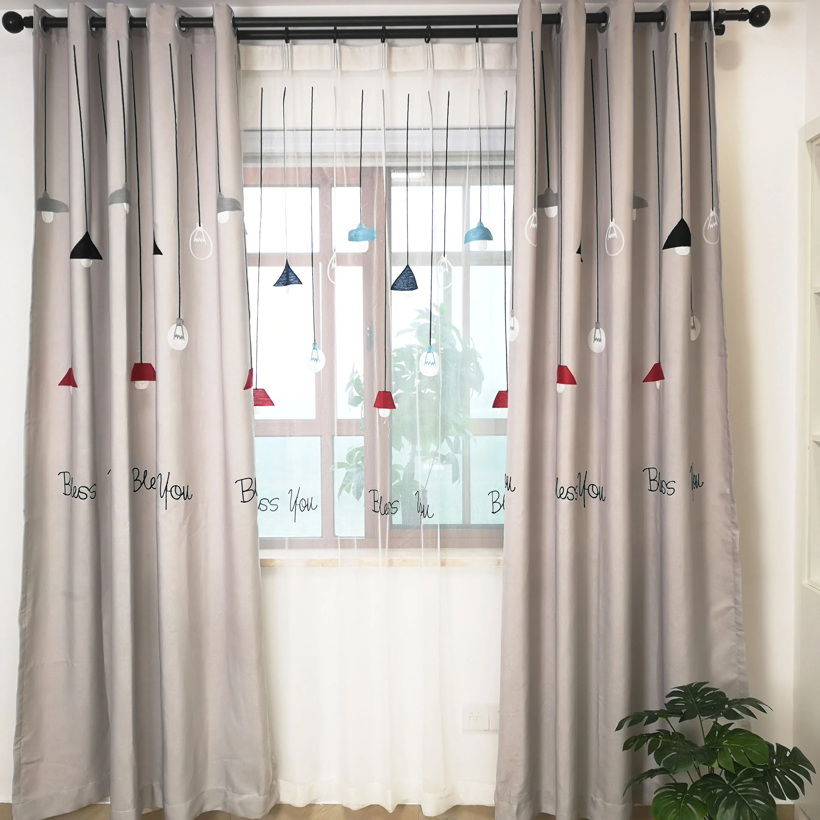 Светло-серые синие Мультяшные вышитые шторы Slow Soul для гостиной занавески детской