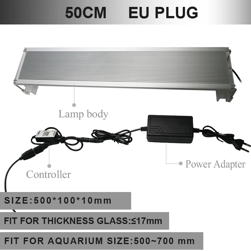 50CM EU Plug ZHONGJI 30-70 см RGB светодиодный светильник для аквариума с выдвижным кронштейном светодиодный светильник для аквариума s светильник для аквариума для аквариумных ламп для рептилий - Цвет: 50CM EU Plug