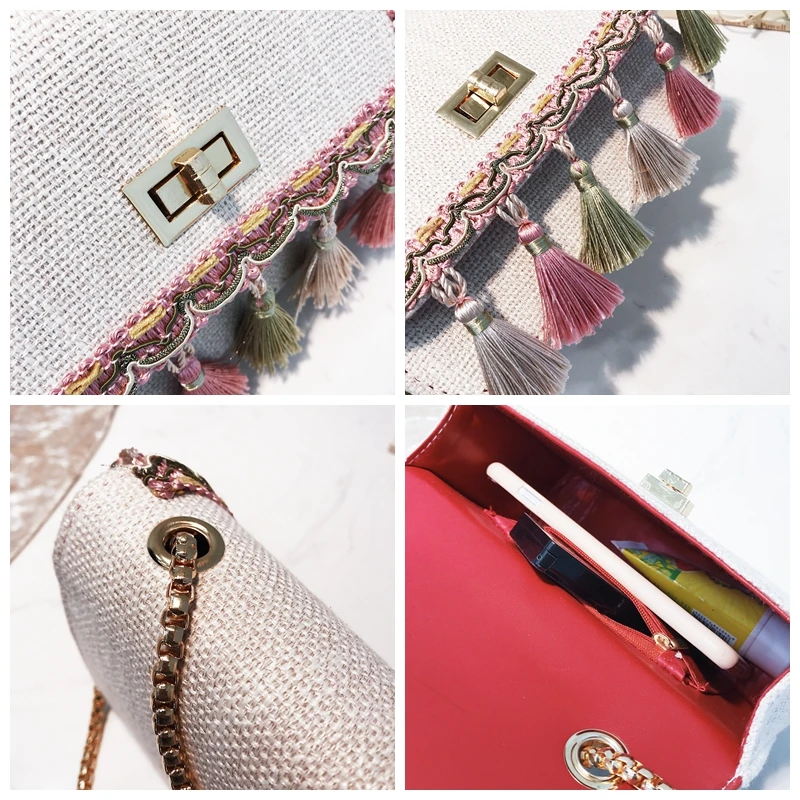 SUNNY SHOP Boho сумка через плечо с бахромой, высокое качество, Женская мода, мини-сумка на плечо с цепочкой, тканевая национальная модная летняя сумка