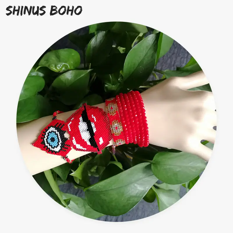 Женские браслеты шармы SHINUSBOHO с красным губом и глазом Украшенные бусинами