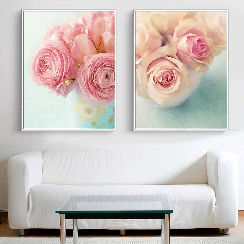 Gohipang Pinky Rose Canvas Oil Painting Modern Art Poster Valentine's Day Prints Lover Present Wall Decoration | Дом и сад
