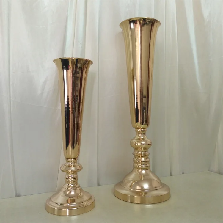 

New European Wedding Props of Wrought Iron Plating Gold Horn Vase