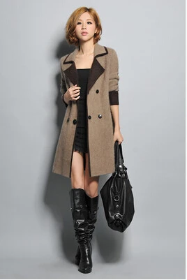 Mink cashmere coat Britishness thickened cardigan jacket long low collar double breasted size sweater |