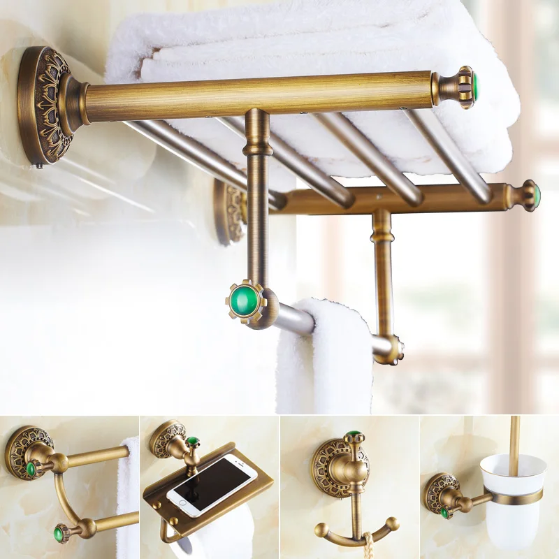 

Emerald Antique Brass Green Stone Bathroom Hardware Set Carved Brushed Bathroom Hardware Accessories Barss Bathroom Improvement