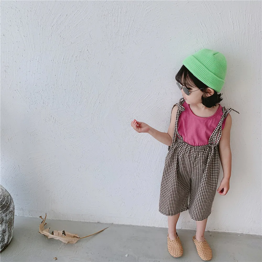 Корейский стиль Модные широкие комбинезоны в клетку для мальчиков и девочек