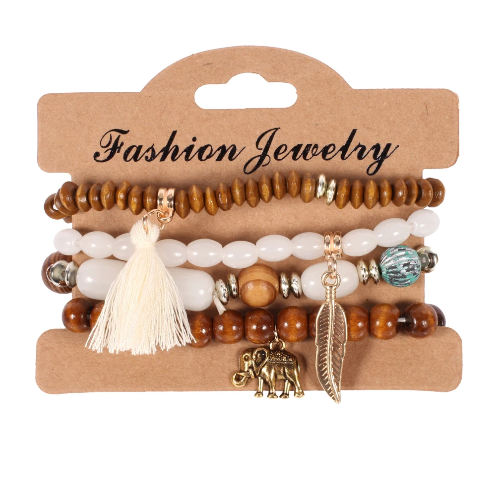 4 шт./компл. браслет с бусинами из дерева в виде слона|charm bracelets bangles|bracelet wooden beadstassel