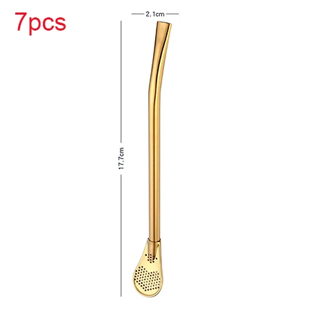 Gold 7PCS 7 шт. красочный фильтр из нержавеющей стали для соломинки ручной работы Yerba mate tea Bombilla Gourd моющиеся чайные инструменты Бар аксессуары - Цвет: Gold 7PCS