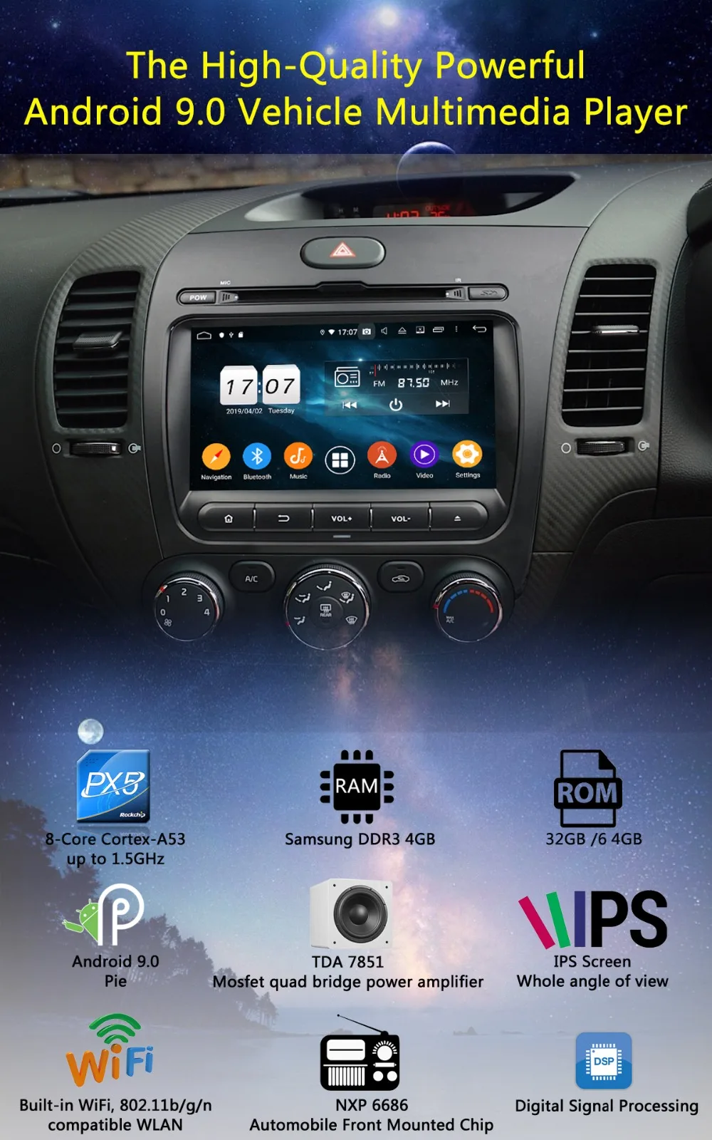 " ips 1920*1080 8 Core 4G ram+ 64G rom Android 9,0 автомобильный dvd-плеер Для Киа церато Форте K3 2013 DSP радио gps Parrot BT