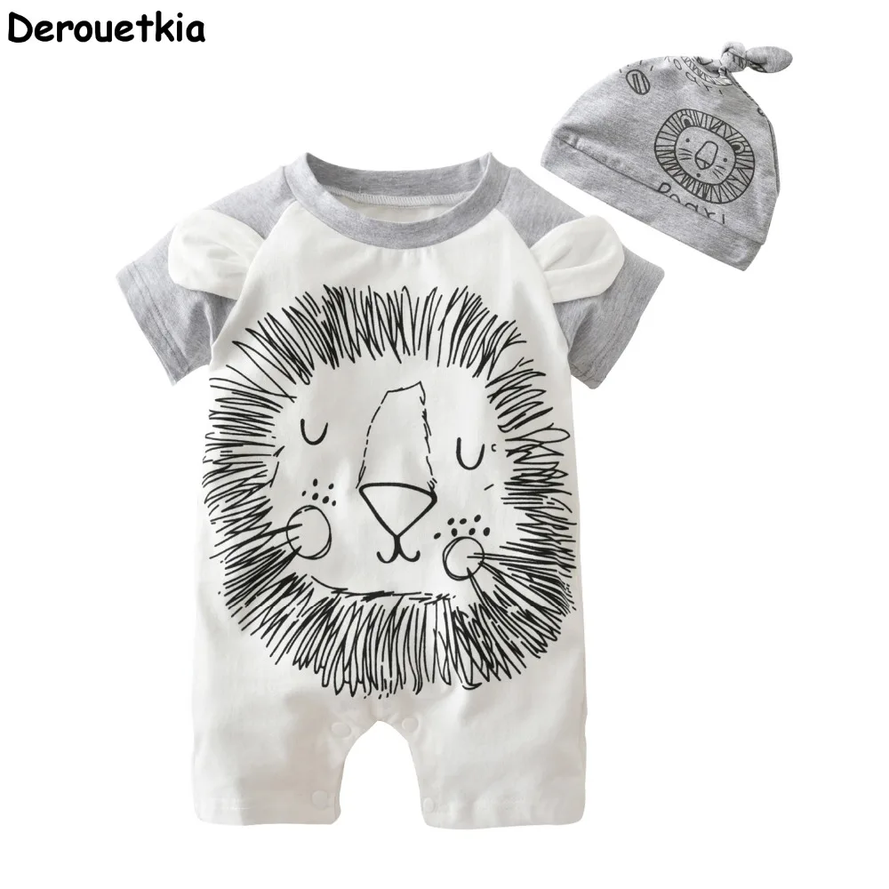 Модный Детский комбинезон с короткими рукавами и рисунком льва Цельный костюм