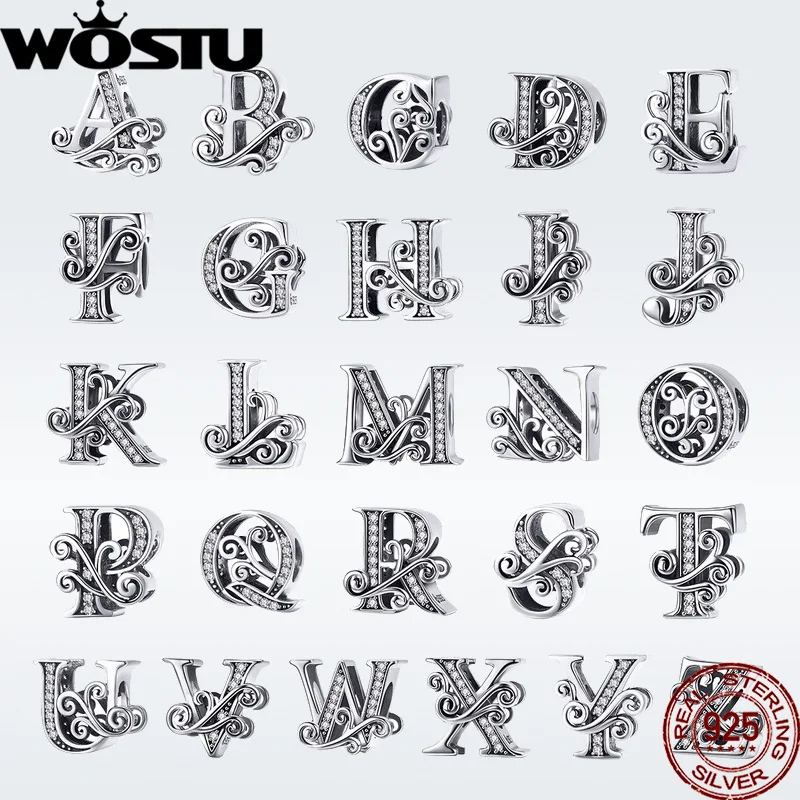 WOSTU, новая мода, 925 пробы, серебро, A-Z, буквы, бусины, подходят к оригинальному браслету, подвеска, браслет для женщин, ювелирные изделия DAC030