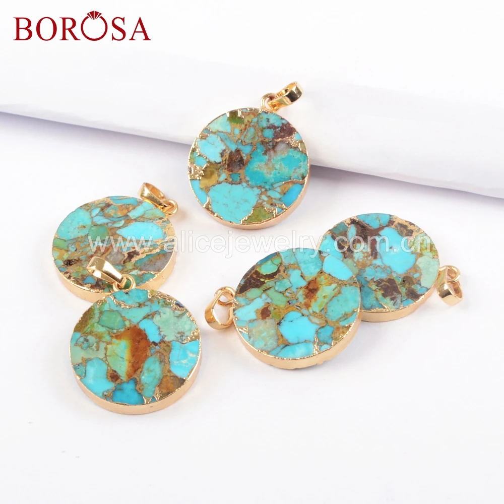 BOROSA 5 шт. Новое поступление золотой цвет медь бирюза круглая форма натуральный