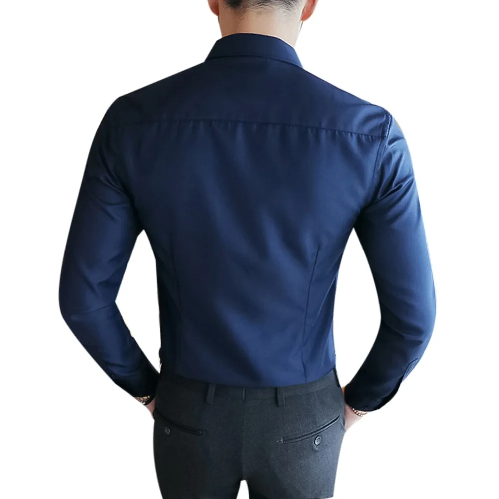 YUNCLOS, мужские однотонные рубашки с длинным рукавом и отложным воротником, Camisa Masculina, модные повседневные синие рубашки, chemise homme