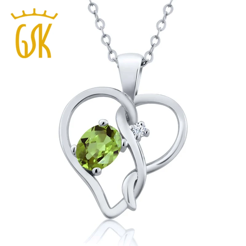 Сердце Форма Gemstone 0.51 КТ овальные Перидот белый топаз кулон ожерелье 925