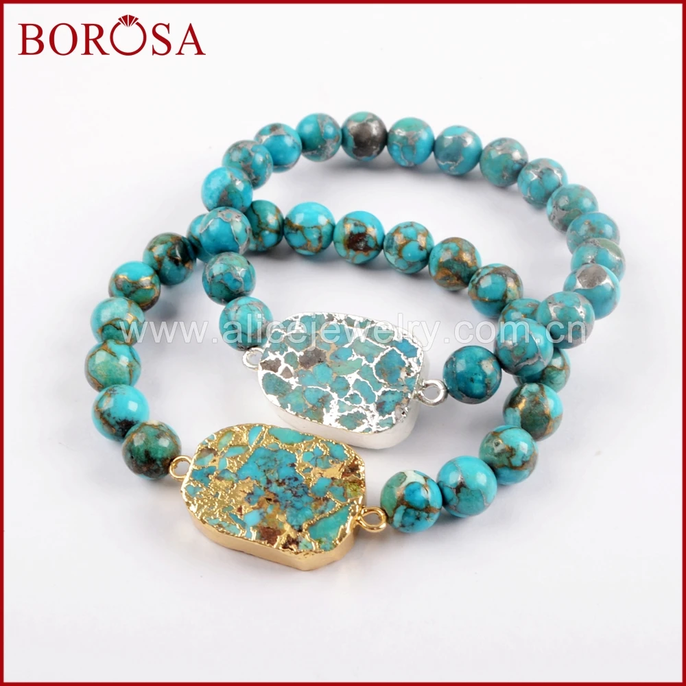 BOROSA 4 шт Золото/Серебро Цвет Медь натуральная бирюза разъемы с 8 мм бусинами