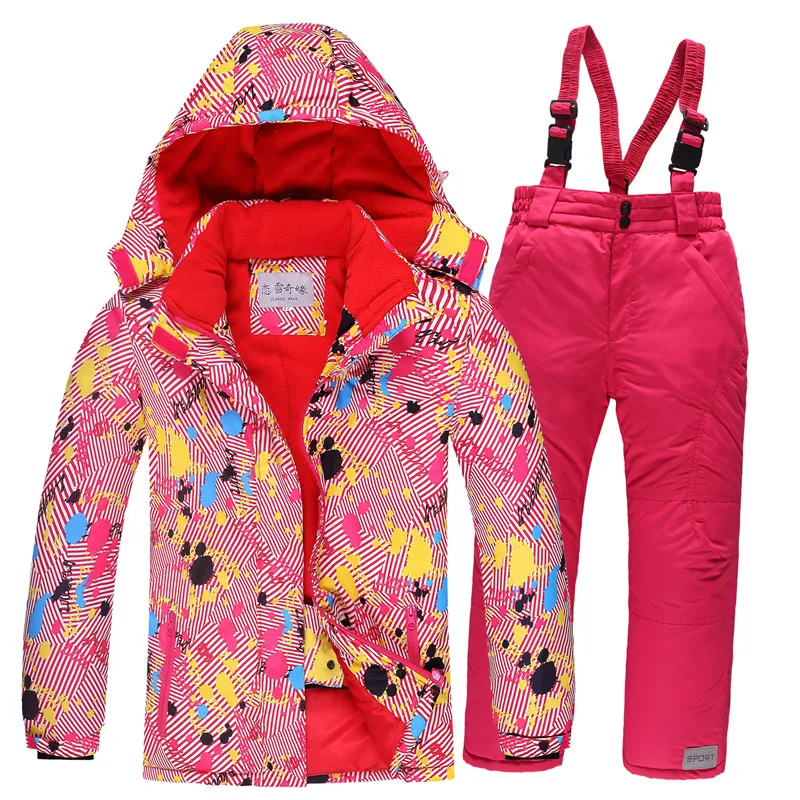 

-30 Degree Kids Skiing Set Winter Windproof Waterproof Camouflage Children Boys Girls Warm Jackets And Pants Suit Teen Snowsuit