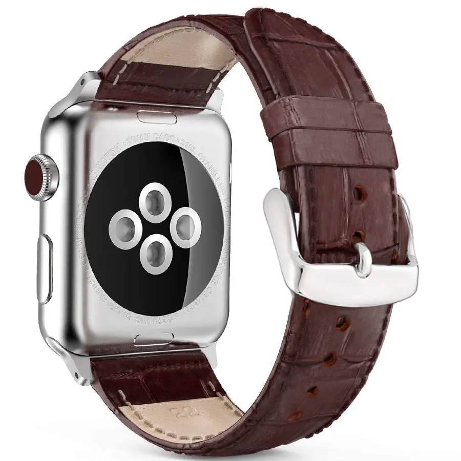 Ремешок из натуральной кожи с металлической пряжкой для Apple Watch 38 мм 42 мм для женщин и мужчин Крокодил Спортивные ремни 40 мм 44 мм iWatch Band