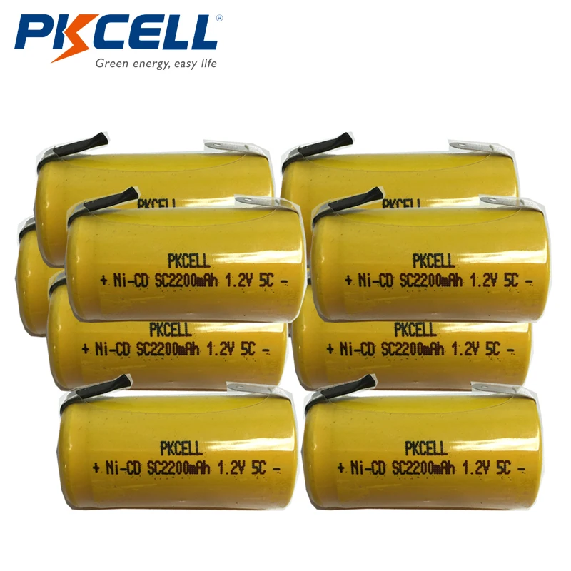 10 шт./лот PKCELL Sub C NICD SC аккумуляторные батареи 1 2 v подлинный 2200mAH с вкладками 5C High
