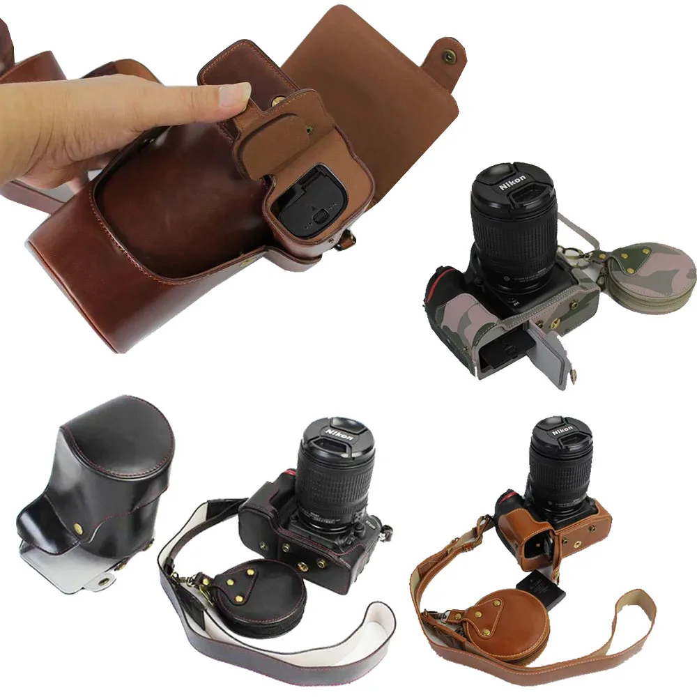 

New Luxury PU Leather Camera Case for Nikon D810 Digital camera Bag Cover with Strap +Mini Battery case