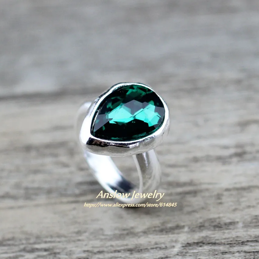 Ancient silver green Anslow модные украшения дизайн капли воды Кристалл для женщин обручальное кольцо Испания Франция Италия стиль LOW0004AR - Цвет основного камня: Ancient silver green